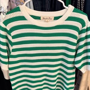 Vine & Love Striped Knit Sweater in Green and White